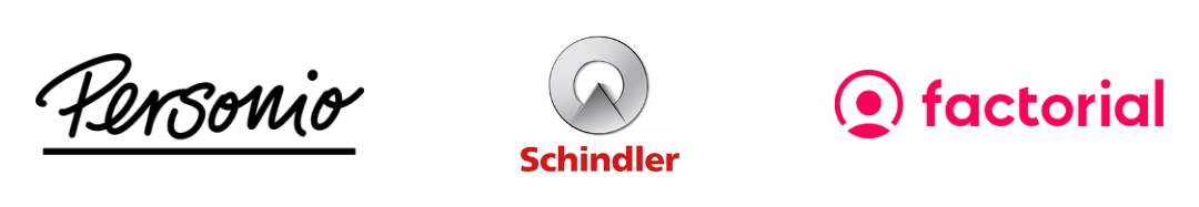 Logos von Personio, Schindler, factorial